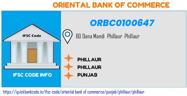 Oriental Bank of Commerce Phillaur ORBC0100647 IFSC Code