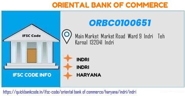 Oriental Bank of Commerce Indri ORBC0100651 IFSC Code