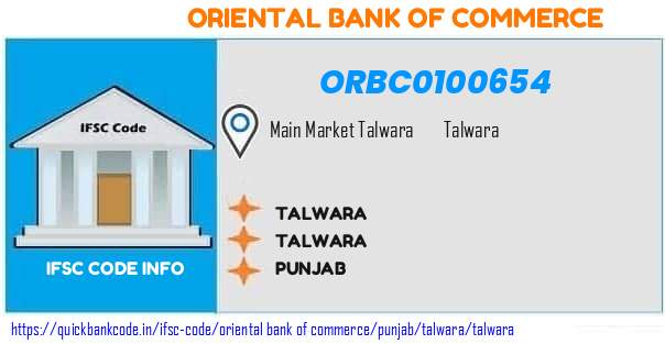 Oriental Bank of Commerce Talwara ORBC0100654 IFSC Code