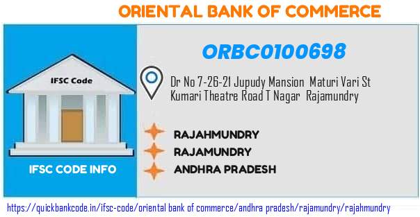 Oriental Bank of Commerce Rajahmundry ORBC0100698 IFSC Code