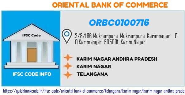 Oriental Bank of Commerce Karim Nagar Andhra Pradesh ORBC0100716 IFSC Code