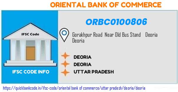 Oriental Bank of Commerce Deoria ORBC0100806 IFSC Code