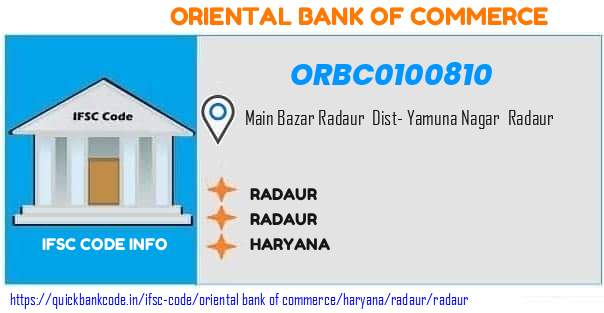 Oriental Bank of Commerce Radaur ORBC0100810 IFSC Code