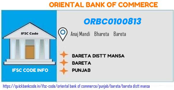 Oriental Bank of Commerce Bareta Distt Mansa ORBC0100813 IFSC Code
