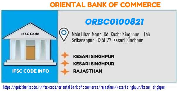 Oriental Bank of Commerce Kesari Singhpur ORBC0100821 IFSC Code