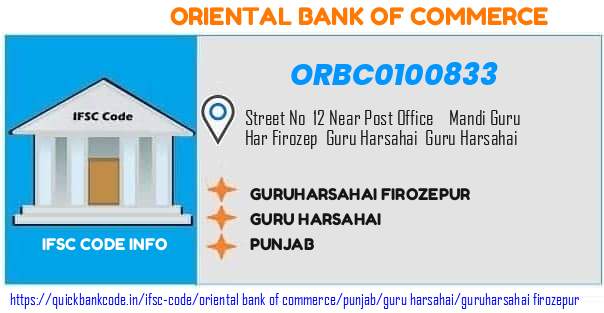 Oriental Bank of Commerce Guruharsahai Firozepur ORBC0100833 IFSC Code