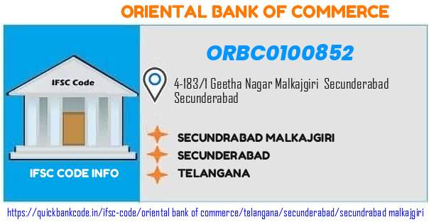 Oriental Bank of Commerce Secundrabad Malkajgiri ORBC0100852 IFSC Code