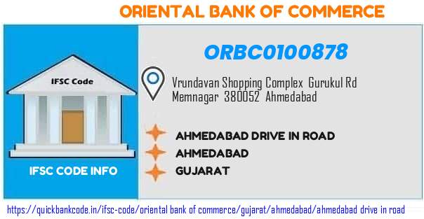 Oriental Bank of Commerce Ahmedabad Drive In Road ORBC0100878 IFSC Code