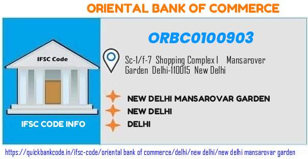 Oriental Bank of Commerce New Delhi Mansarovar Garden ORBC0100903 IFSC Code