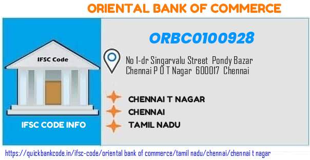 Oriental Bank of Commerce Chennai T Nagar ORBC0100928 IFSC Code