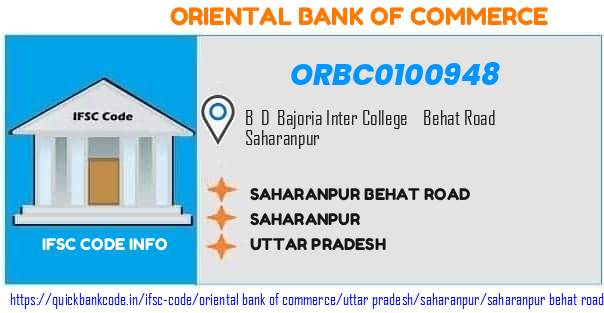 Oriental Bank of Commerce Saharanpur Behat Road ORBC0100948 IFSC Code
