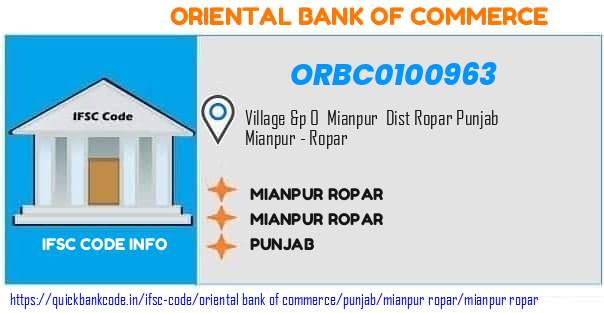Oriental Bank of Commerce Mianpur Ropar ORBC0100963 IFSC Code