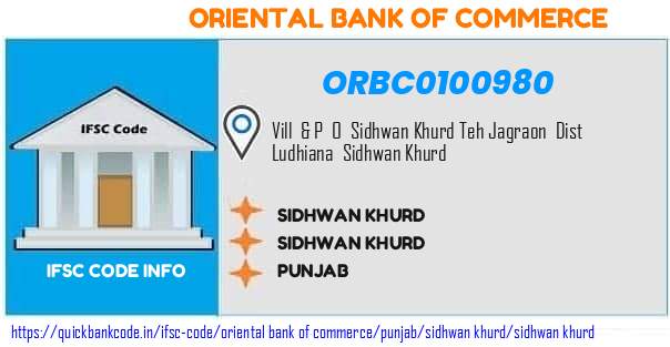 Oriental Bank of Commerce Sidhwan Khurd ORBC0100980 IFSC Code