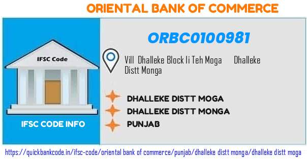 Oriental Bank of Commerce Dhalleke Distt Moga ORBC0100981 IFSC Code