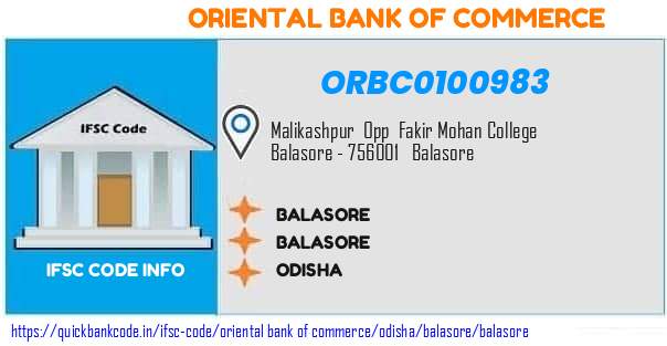 Oriental Bank of Commerce Balasore ORBC0100983 IFSC Code