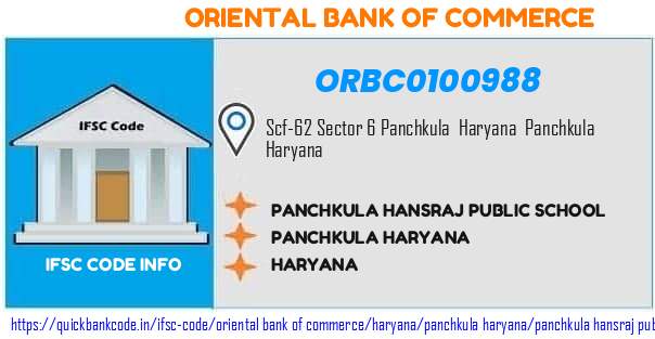 Oriental Bank of Commerce Panchkula Hansraj Public School ORBC0100988 IFSC Code