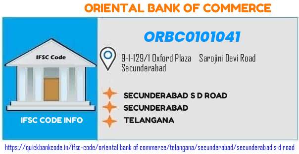 Oriental Bank of Commerce Secunderabad S D Road ORBC0101041 IFSC Code
