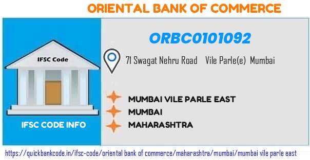 Oriental Bank of Commerce Mumbai Vile Parle East ORBC0101092 IFSC Code