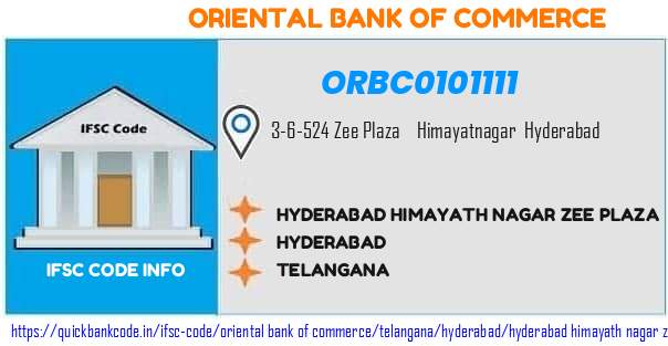 Oriental Bank of Commerce Hyderabad Himayath Nagar Zee Plaza ORBC0101111 IFSC Code