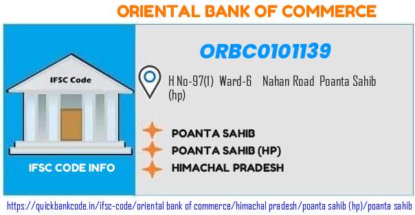Oriental Bank of Commerce Poanta Sahib ORBC0101139 IFSC Code