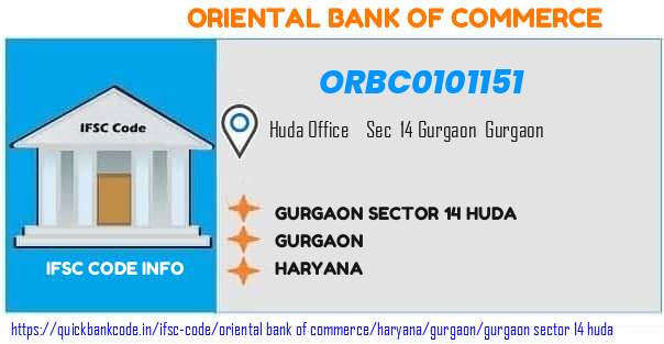Oriental Bank of Commerce Gurgaon Sector 14 Huda ORBC0101151 IFSC Code