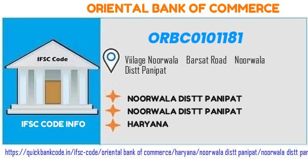 Oriental Bank of Commerce Noorwala Distt Panipat ORBC0101181 IFSC Code
