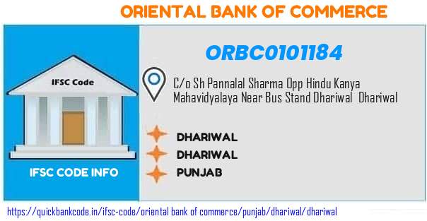 Oriental Bank of Commerce Dhariwal ORBC0101184 IFSC Code
