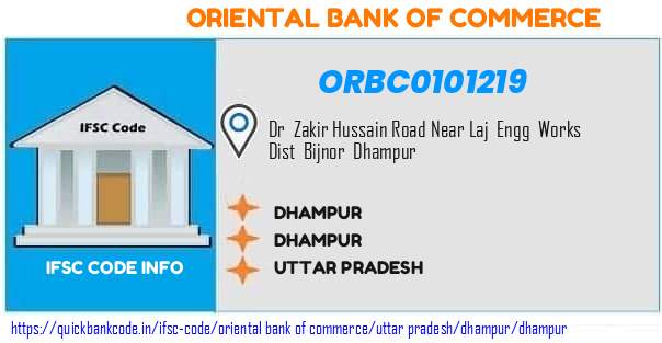 Oriental Bank of Commerce Dhampur ORBC0101219 IFSC Code
