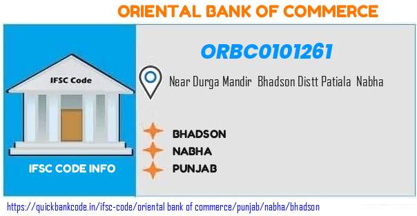 Oriental Bank of Commerce Bhadson ORBC0101261 IFSC Code