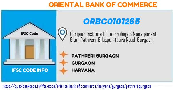 Oriental Bank of Commerce Pathreri Gurgaon ORBC0101265 IFSC Code