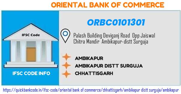 Oriental Bank of Commerce Ambikapur ORBC0101301 IFSC Code