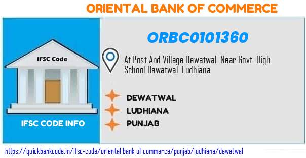 Oriental Bank of Commerce Dewatwal ORBC0101360 IFSC Code