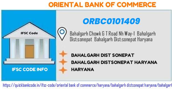 Oriental Bank of Commerce Bahalgarh Dist Sonepat ORBC0101409 IFSC Code