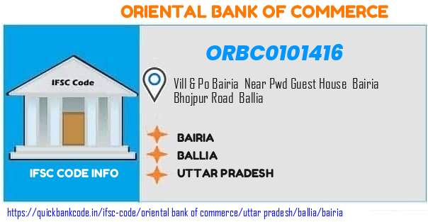 Oriental Bank of Commerce Bairia ORBC0101416 IFSC Code