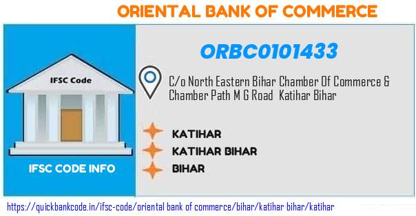 Oriental Bank of Commerce Katihar ORBC0101433 IFSC Code