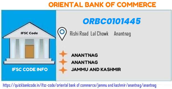 Oriental Bank of Commerce Anantnag ORBC0101445 IFSC Code