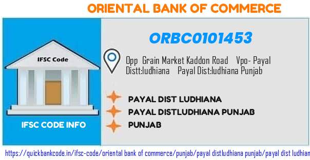 Oriental Bank of Commerce Payal Dist Ludhiana ORBC0101453 IFSC Code