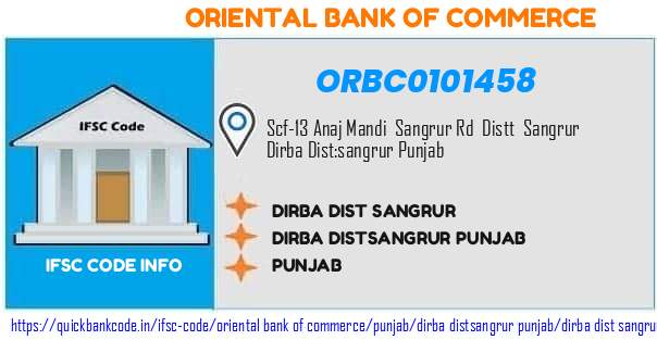 Oriental Bank of Commerce Dirba Dist Sangrur ORBC0101458 IFSC Code