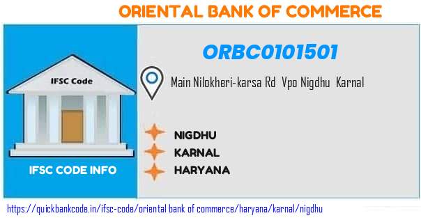 Oriental Bank of Commerce Nigdhu ORBC0101501 IFSC Code