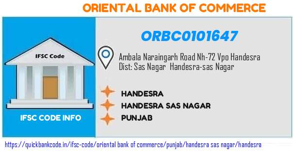 Oriental Bank of Commerce Handesra ORBC0101647 IFSC Code
