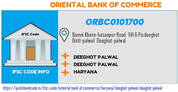 Oriental Bank of Commerce Deeghot Palwal ORBC0101700 IFSC Code