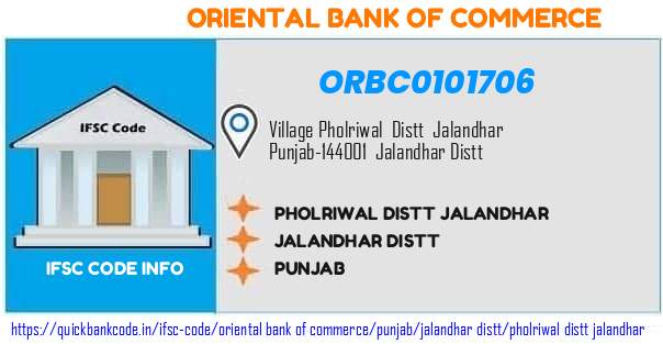 Oriental Bank of Commerce Pholriwal Distt Jalandhar ORBC0101706 IFSC Code
