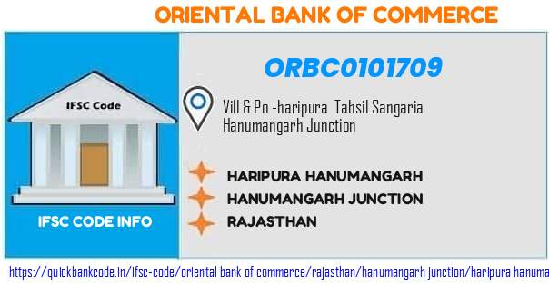 Oriental Bank of Commerce Haripura Hanumangarh ORBC0101709 IFSC Code