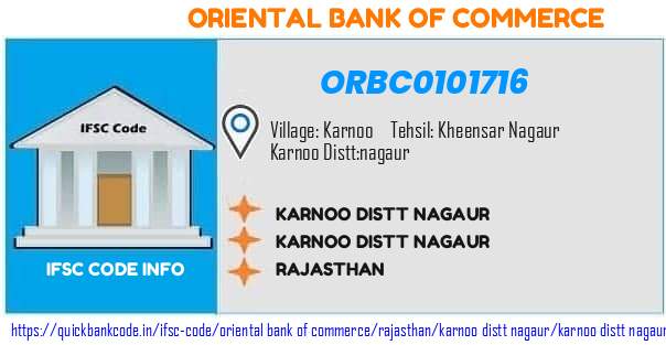 Oriental Bank of Commerce Karnoo Distt Nagaur ORBC0101716 IFSC Code