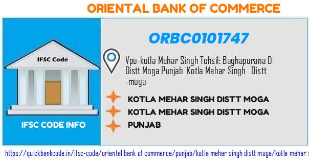 Oriental Bank of Commerce Kotla Mehar Singh Distt Moga ORBC0101747 IFSC Code