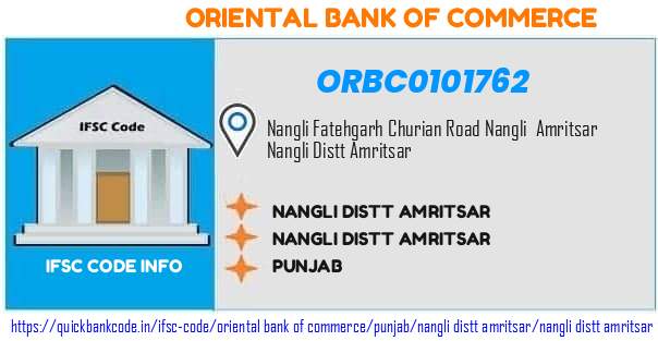 Oriental Bank of Commerce Nangli Distt Amritsar ORBC0101762 IFSC Code