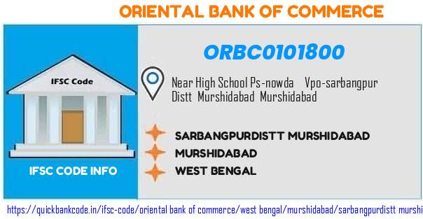 Oriental Bank of Commerce Sarbangpurdistt Murshidabad ORBC0101800 IFSC Code