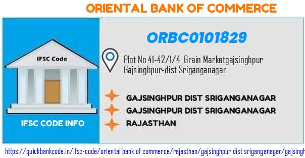 Oriental Bank of Commerce Gajsinghpur Dist Sriganganagar ORBC0101829 IFSC Code