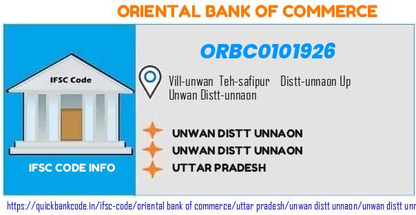 Oriental Bank of Commerce Unwan Distt Unnaon ORBC0101926 IFSC Code