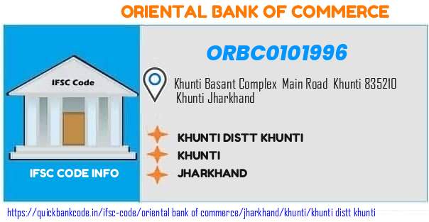 Oriental Bank of Commerce Khunti Distt Khunti ORBC0101996 IFSC Code